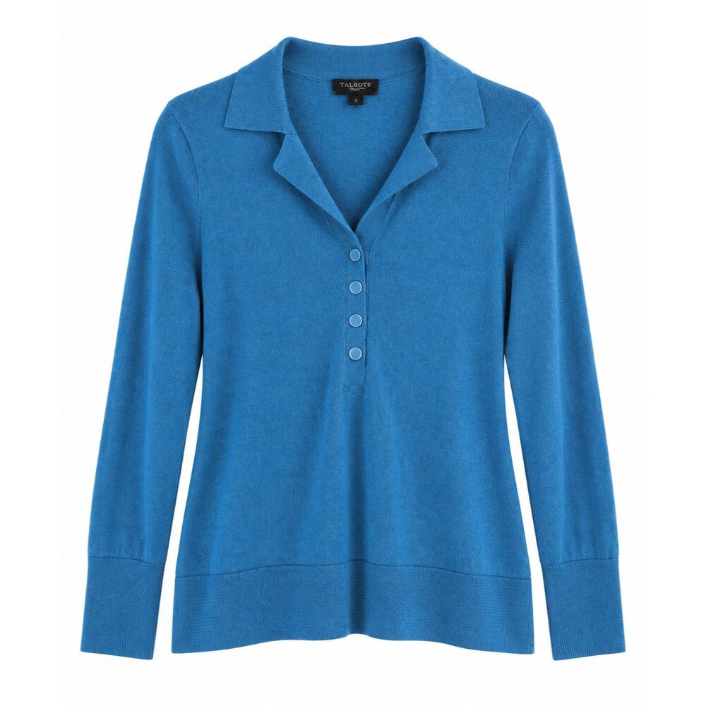 Talbots Women's 2XP 100% Merino Wool Teal Blue Collared Polo Pullover Sweater